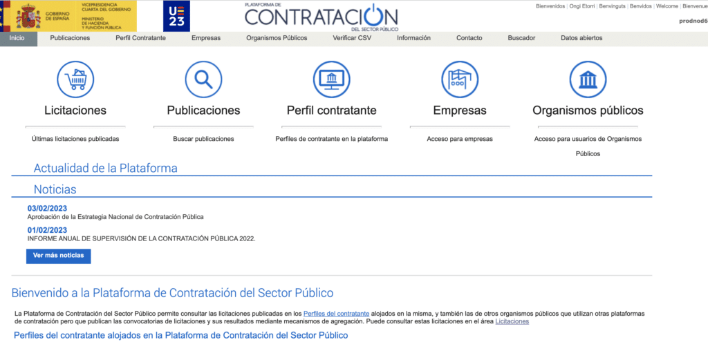 Imagen de la plataforma de contratación del estado español.